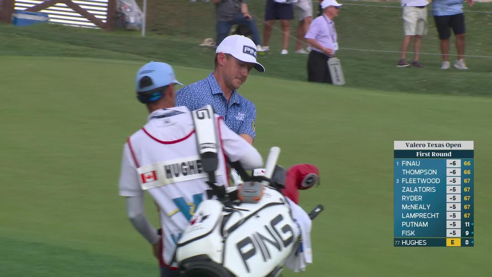 Mackenzie Hughes drains 81-foot eagle chip on No. 18 at Valero
