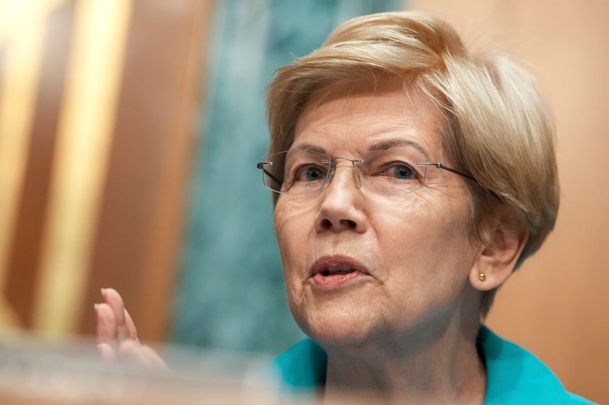 Ranking member Sen. Elizabeth Warren (D-Massachusetts) speaks during the Senate Committee on Banking, Housing, and Urban Affairs confirmation hearing for Kevin Warsh, President Donald Trump's nominee for chair of the Federal Reserve, on April 21, 2026 in Washington, DC.