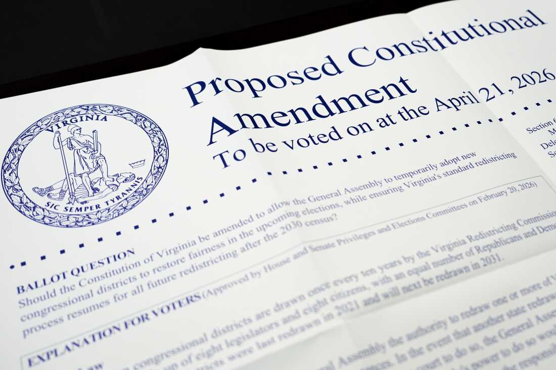 A paper shows some of the text on a proposed amendment to the Virginia state constitution.