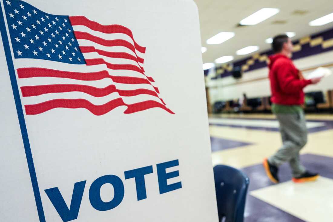 A person votes in the Virginia redistricting referendum in Burke, Virginia.