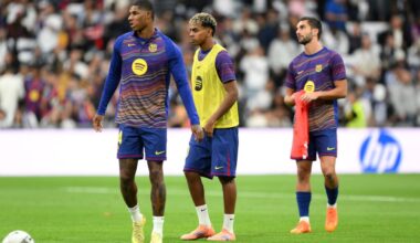 Marcus Rashford, Lamine Yamal and Ferran Torres of FC Barcelona