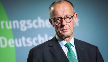 German Chancellor Friedrich Merz at Ettersburg Castle near Weimar, eastern Germany, on September 25, 2025
