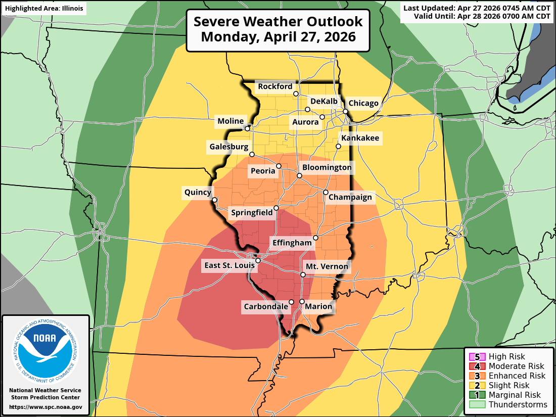 Illinois severe weather risk upgraded to tornado-driven moderate risk