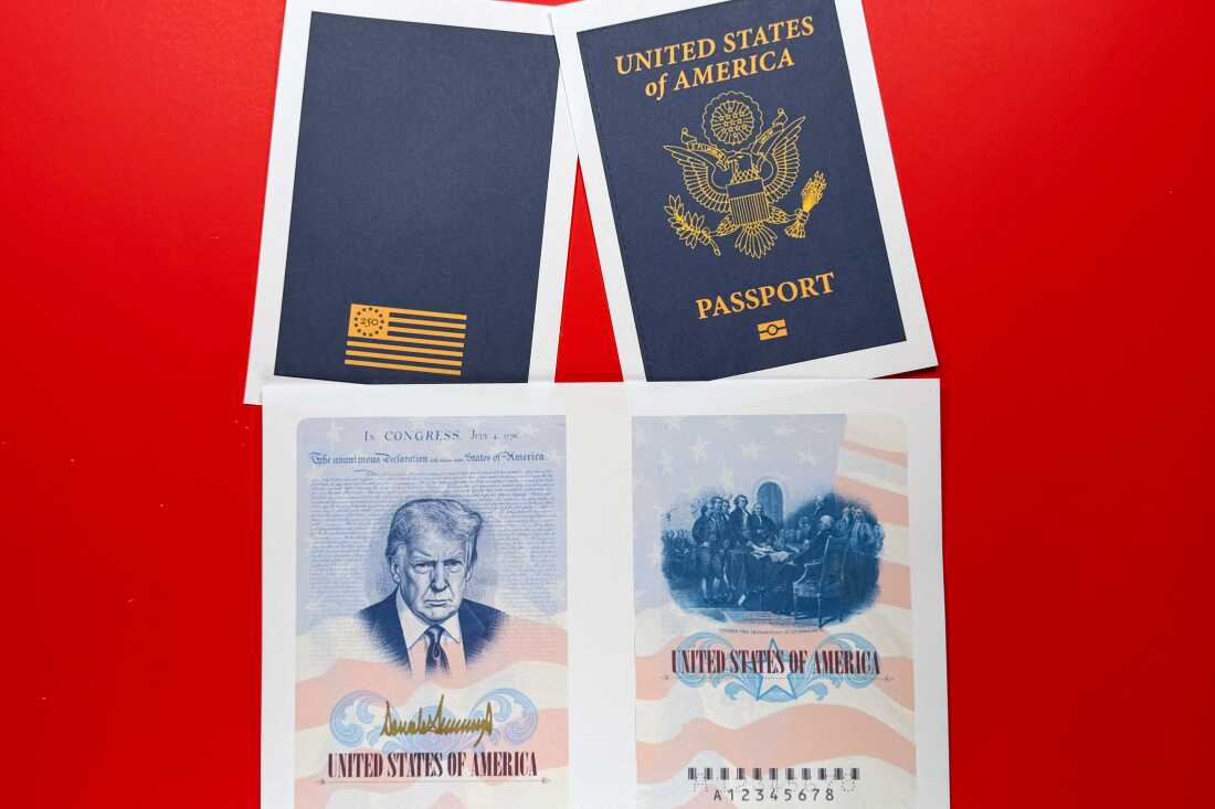 A sample of a limited release of a commemorative U.S. passport that celebrates America's 250th birthday and features a picture of President Donald Trump, is photographed Tuesday, April 28, 2026.