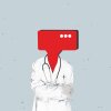 Digital doctor on a free flat design background. Online medical Q&A concept.