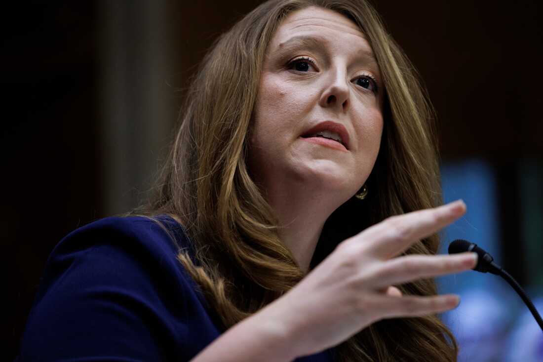 Dr. Casey Means testifies during a Senate Health, Education Labor and Pension Committee confirmation hearing for U.S. Surgeon General on Capitol Hill, Feb. 25, in Washington.