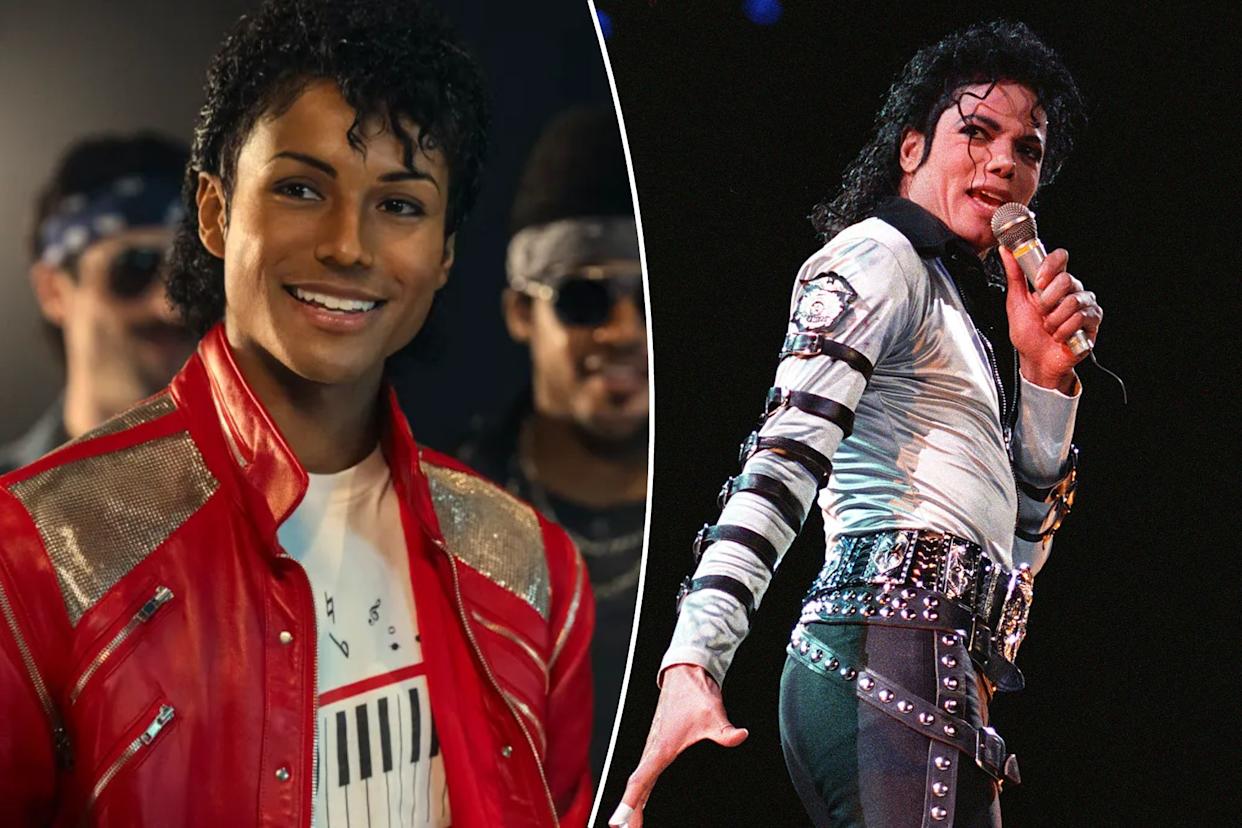 An image collage containing 2 images, Image 1 shows Jaafar Jackson as Michael Jackson in