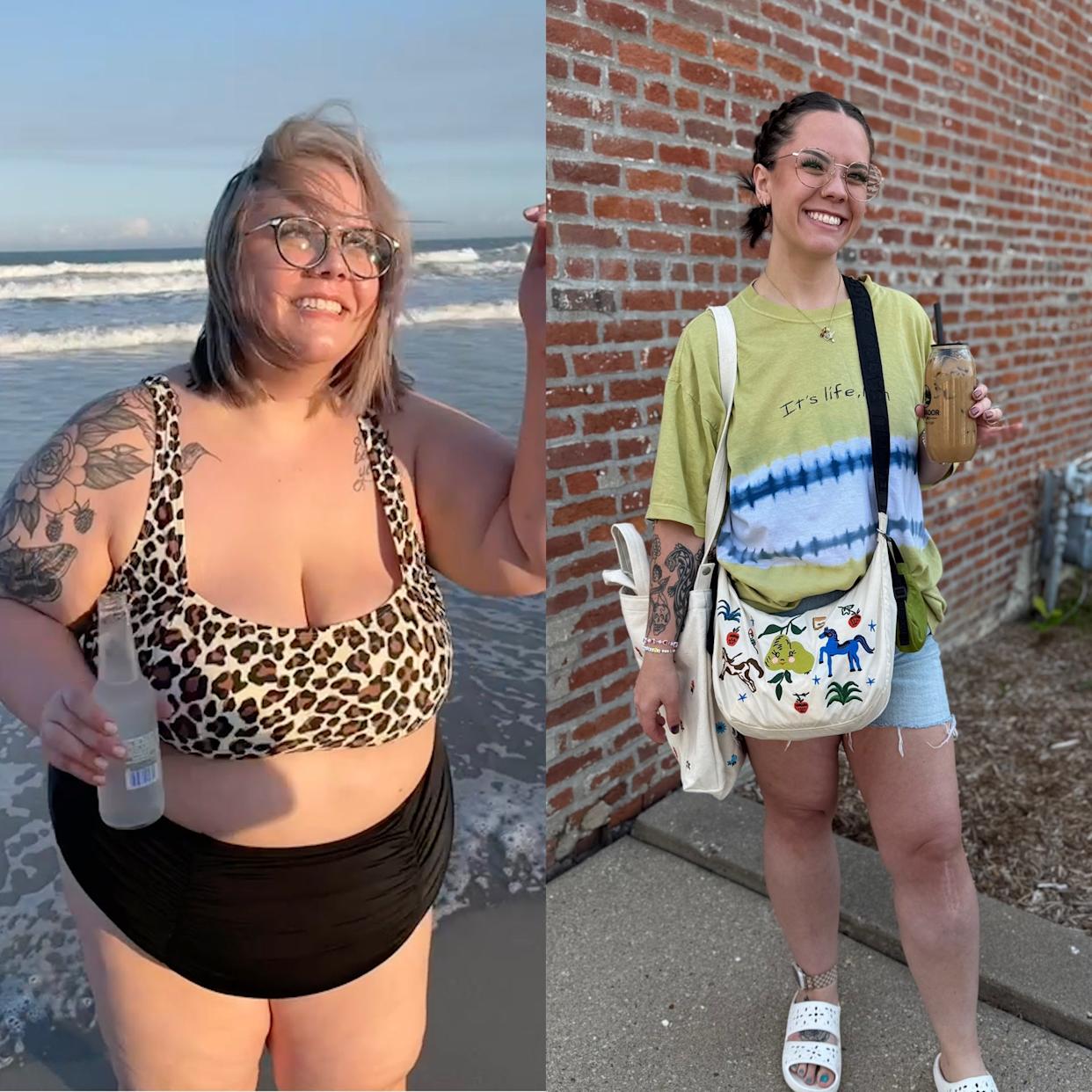 A side-by-side photo of Jenna Elizabeth before and after her weight loss journey.
