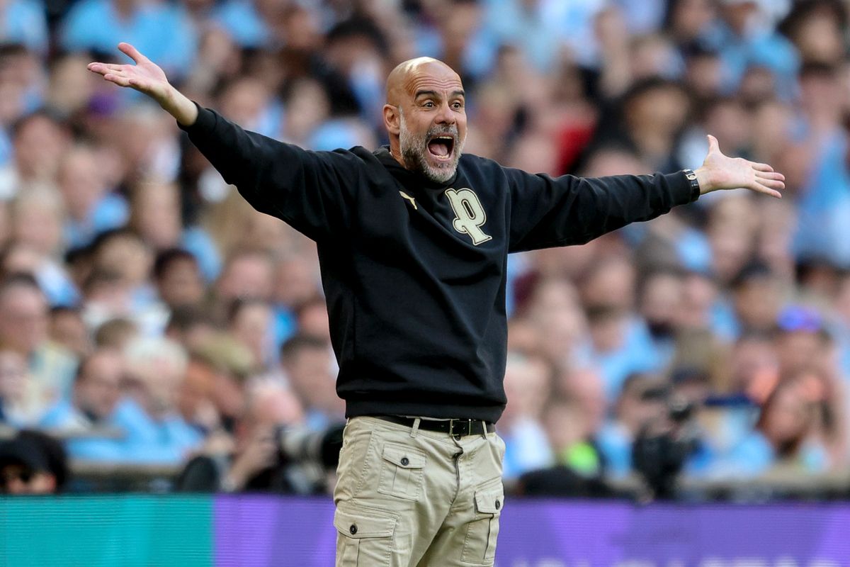 LONDON, ENGLAND - APRIL 25: Head Coach Pep Guardiola of Manchester City during the Emirates FA Cup Semi Final match between Manchester City and Southampton on April 25, 2026 in London, England. (Photo by Robin Jones/Getty Images)