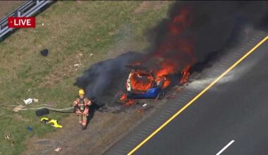 Fire engulfs car on shoulder of I-70 near Beltway