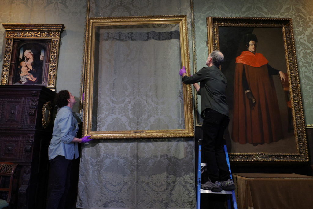 Empty frame is re-installed at the Isabella Steward Gardner Museum in Boston