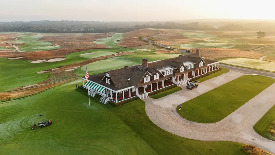 An aerial view of the golf course at Shinnecock Hills Golf Club on September 15, 2025 in Southampton, New York. The 126th U.S. Open will be played on the course in 2026.