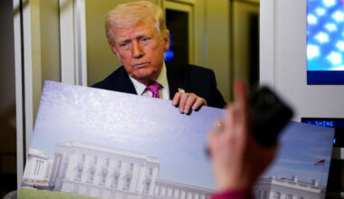 U.S. President Donald Trump on board Air Force One for travel to Joint Base Andrews