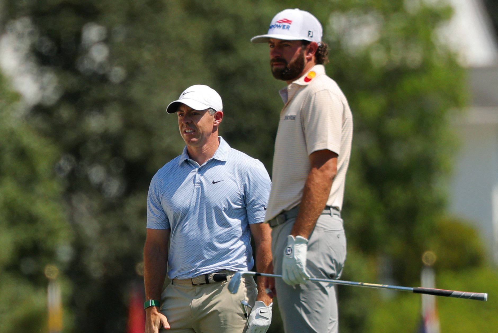 Rory McIlroy and Cameron Young on the 1st hole during the final round of The Masters.