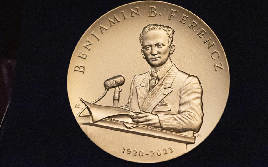 A close-up view of the medal.