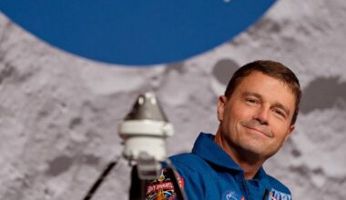 Artemis II commander Reid Wiseman smiles during a press conference at the NASA Johnson Space Center on April 16 in Houston.