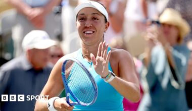 Jessica Pegula of the United States celebrates her win over Yuliia Starodubstseva of Ukraine