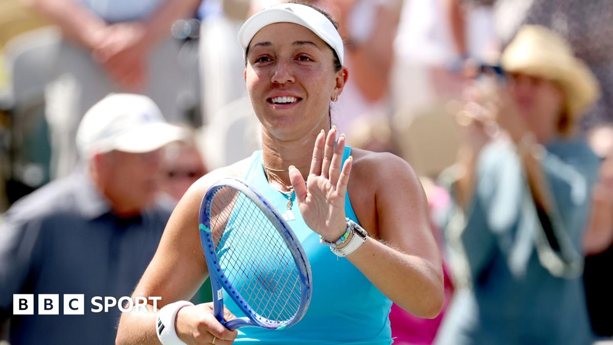 Jessica Pegula of the United States celebrates her win over Yuliia Starodubstseva of Ukraine