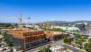 Wood framing rises for 600 apartments near Expo/Bundy Station