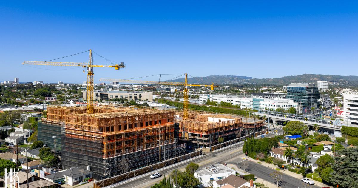 Wood framing rises for 600 apartments near Expo/Bundy Station