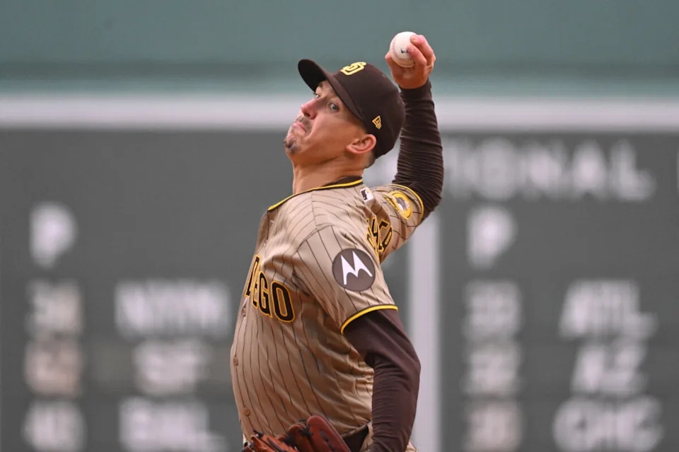 Apr 5, 2026; Boston, Massachusetts, USA; San Diego Padres starting pitcher Walker Buehler (10) pitches against the Boston Red Sox during the first inning at Fenway Park. Mandatory Credit: Eric Canha-Imagn Images