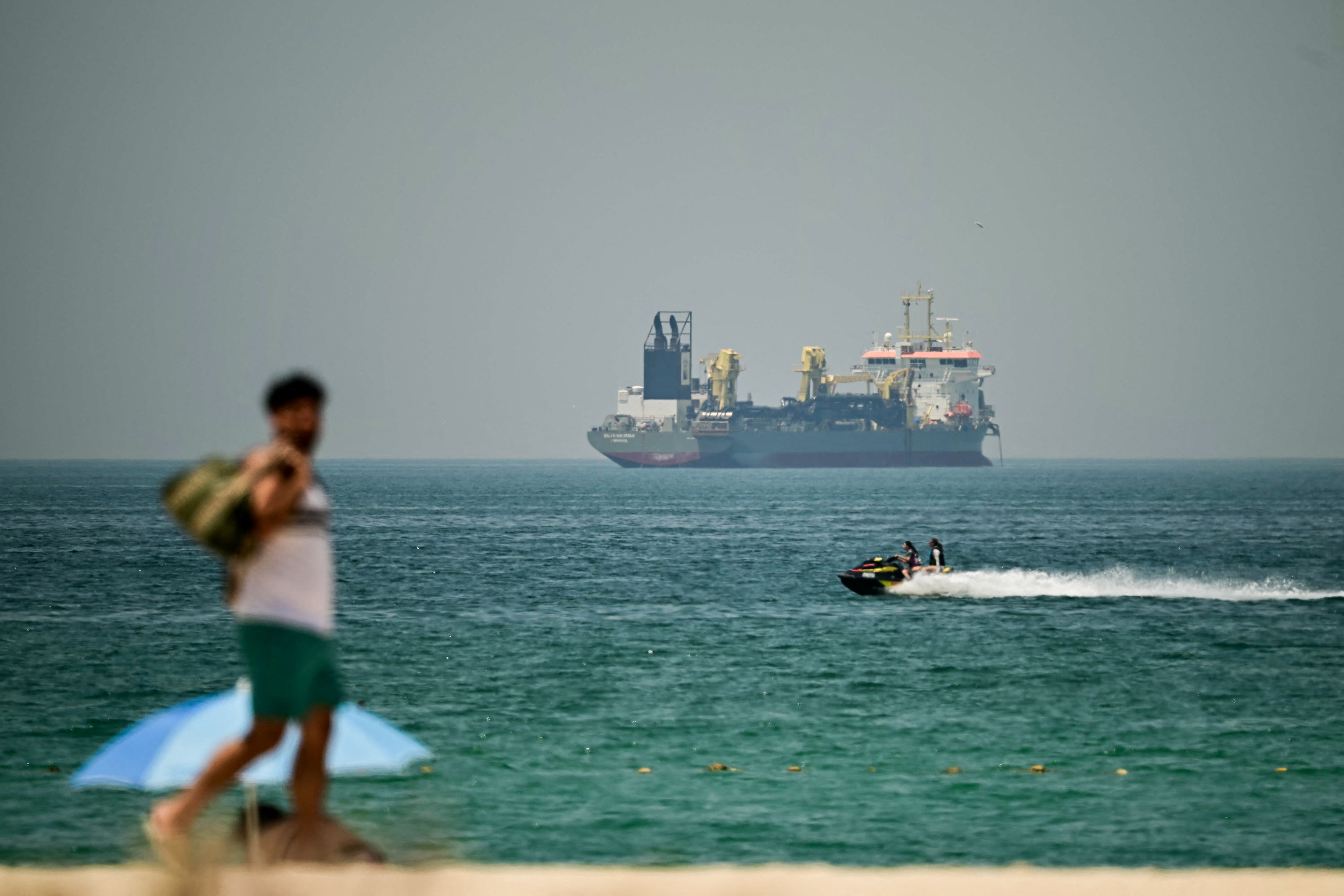 A cargo ship in the Strait of Hormuz, which Iran closed again on Sunday