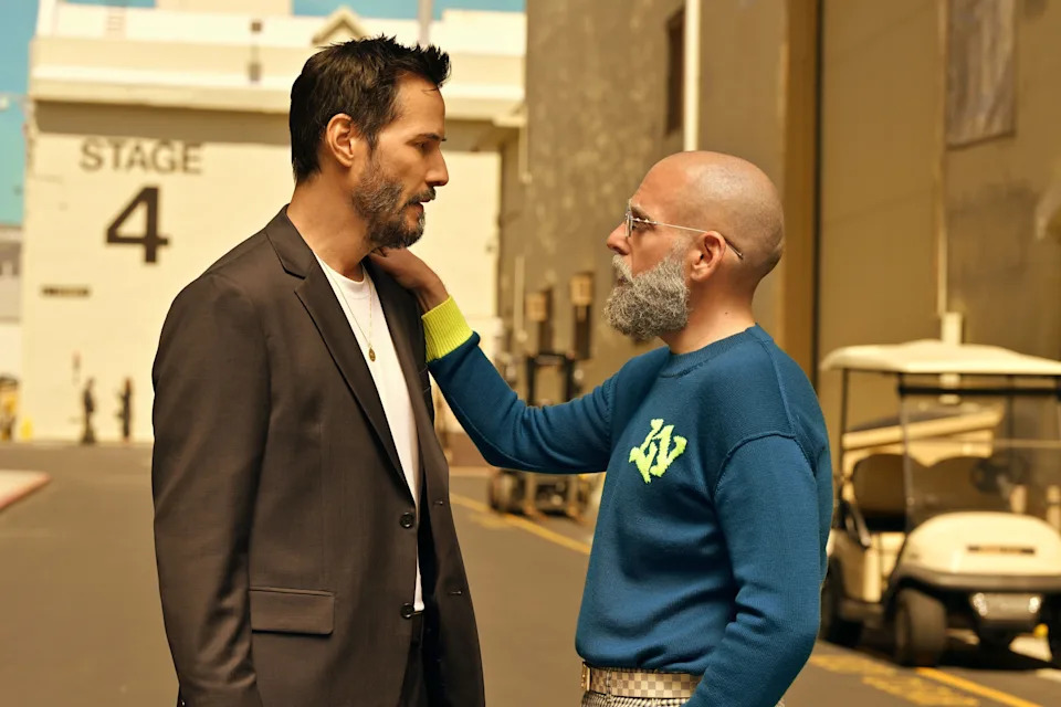 Keanu Reeves and Jonah Hill in a scene from Outcome.