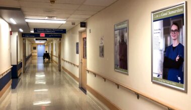 A hallway at Good Samaritan Medical Center, now known as Boston Medical Center - South, in 2024.
