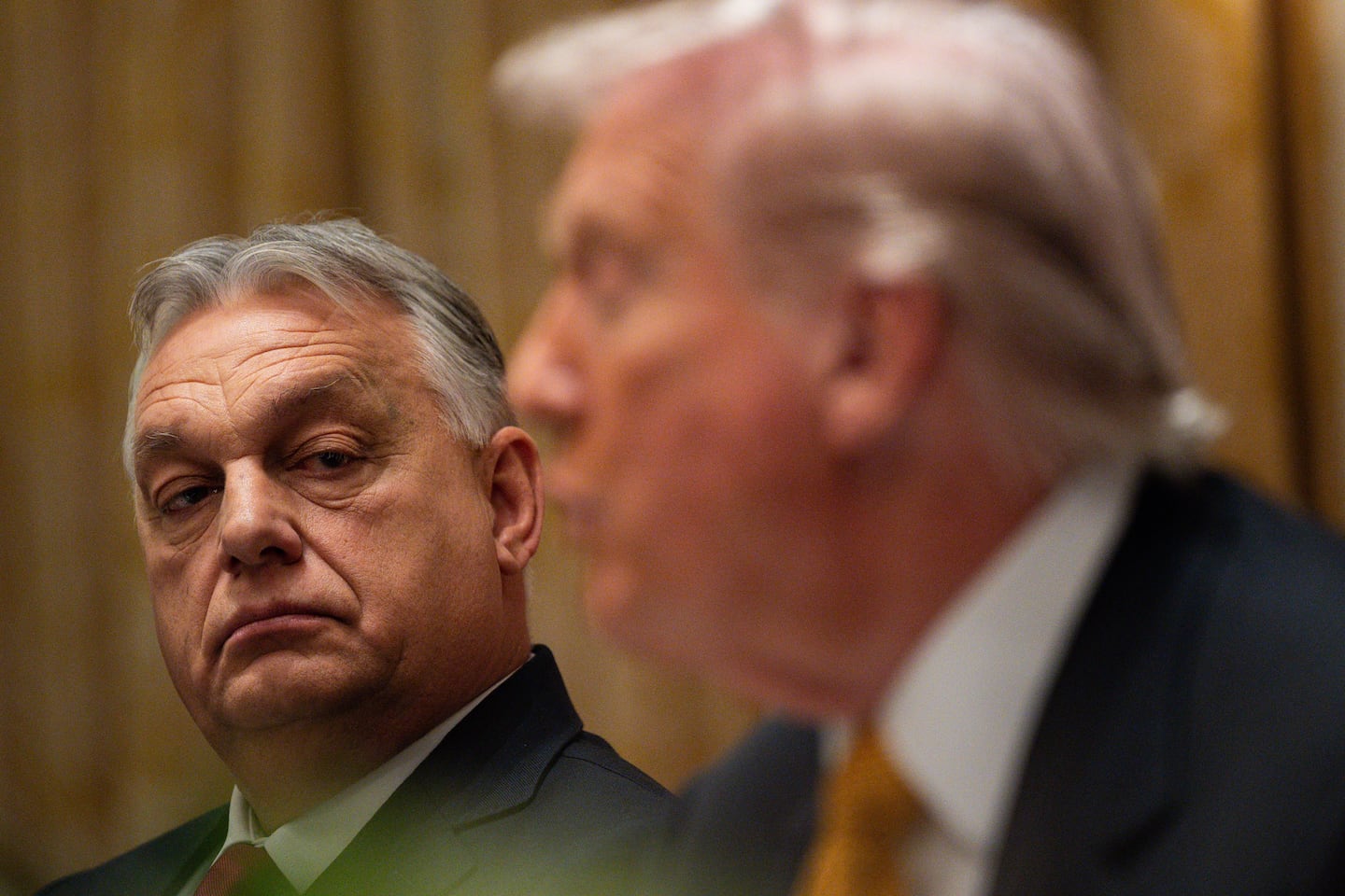 Prime Minister Viktor Orbán of Hungary looked on as President Trump spoke during a lunch at the White House in Washington on Nov. 7, 2025. Orbán conceded defeat in parliamentary elections Sunday.