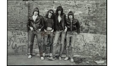 A print of this Roberta Bayley photo, used for the cover of the Ramones' debut album, appears at the new BRIDGE Gallery show, "Cover Stories."