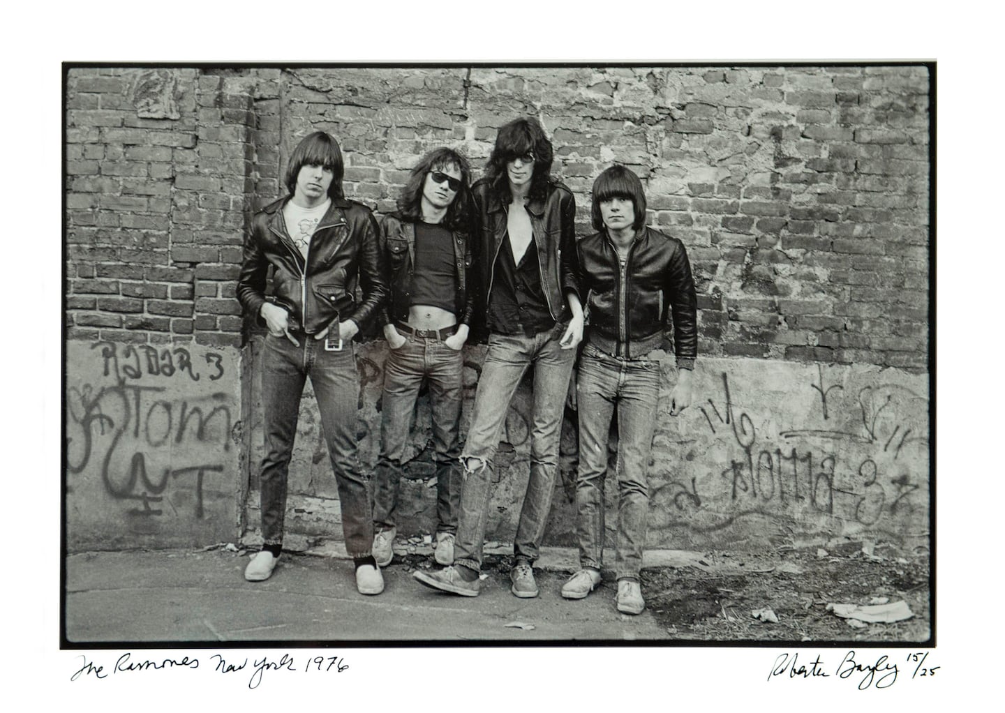 A print of this Roberta Bayley photo, used for the cover of the Ramones' debut album, appears at the new BRIDGE Gallery show, "Cover Stories."