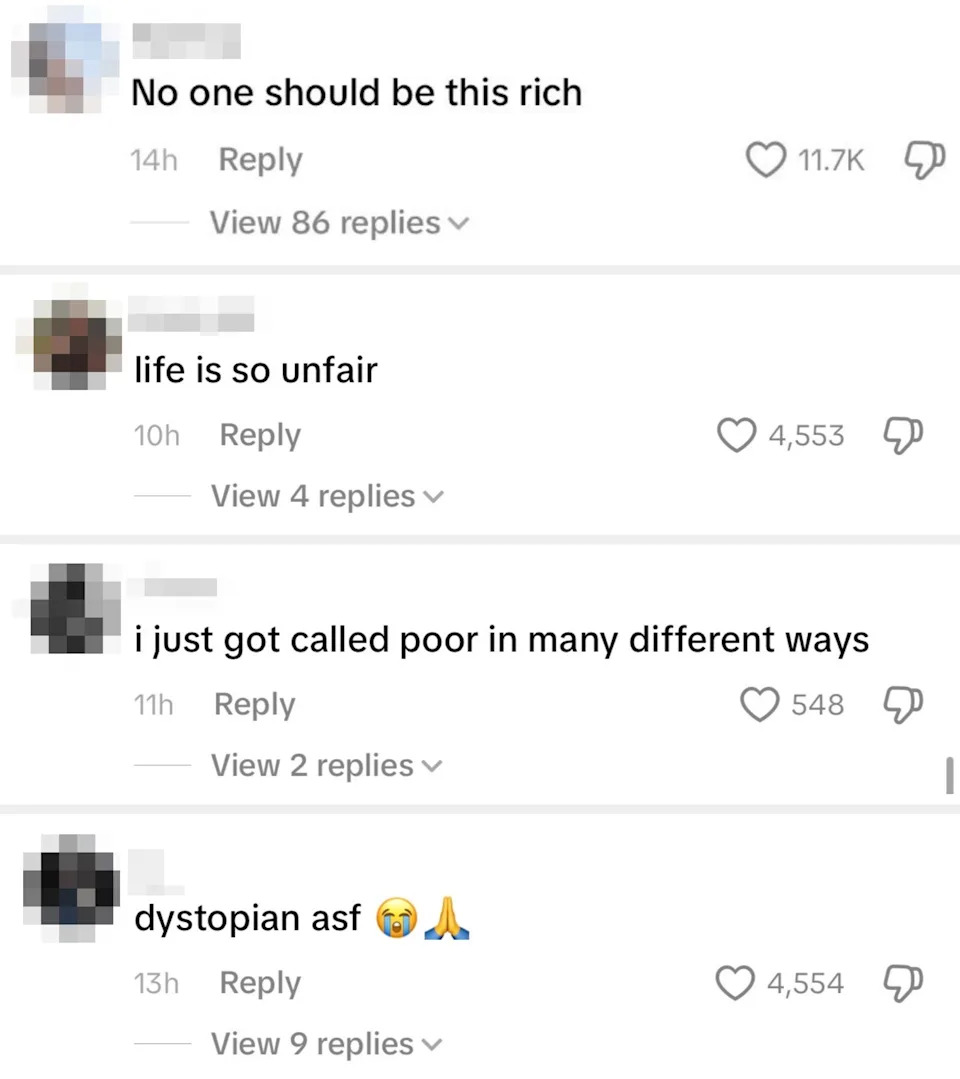 TikTok comments criticizing Kylie Jenner's house tour during Coachella 2026