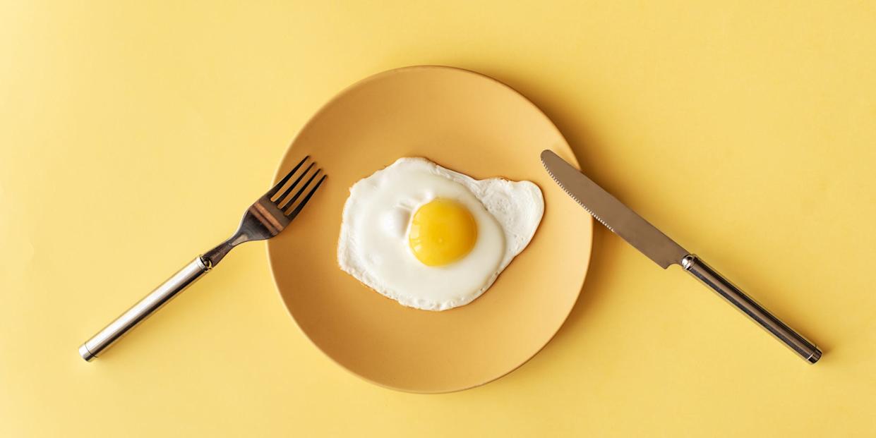 fried egg on yellow background, top view
