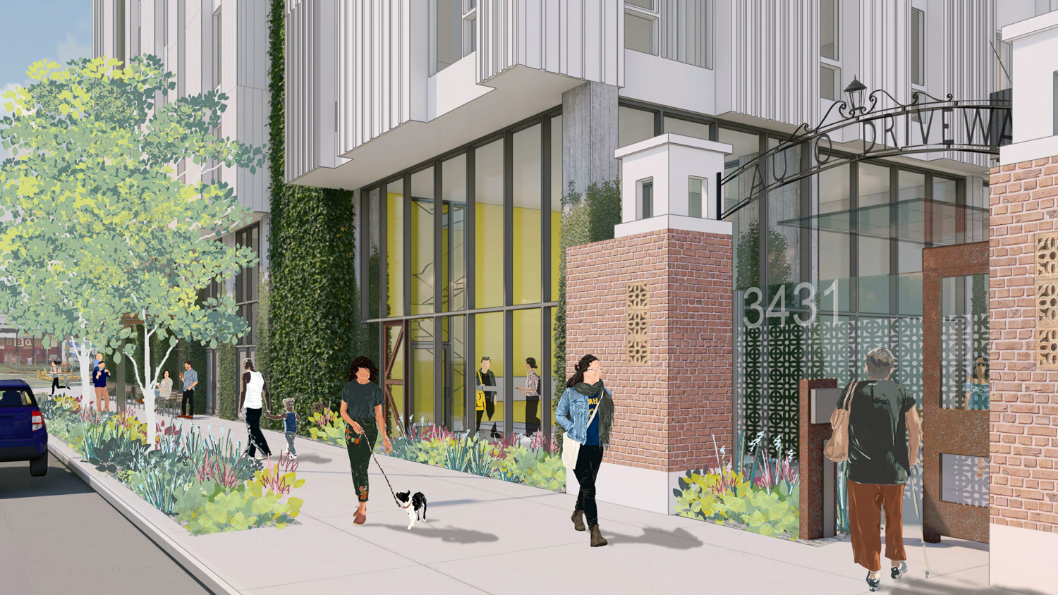3431 San Pablo Avenue pedestrian view, rendering by David Baker Architects