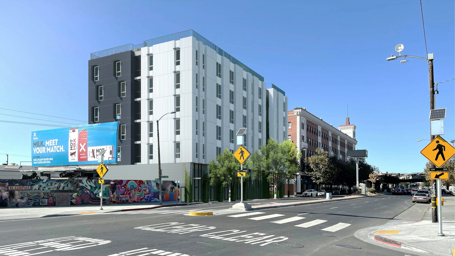 3431 San Pablo Avenue view from across San Pablo, rendering by David Baker Architects