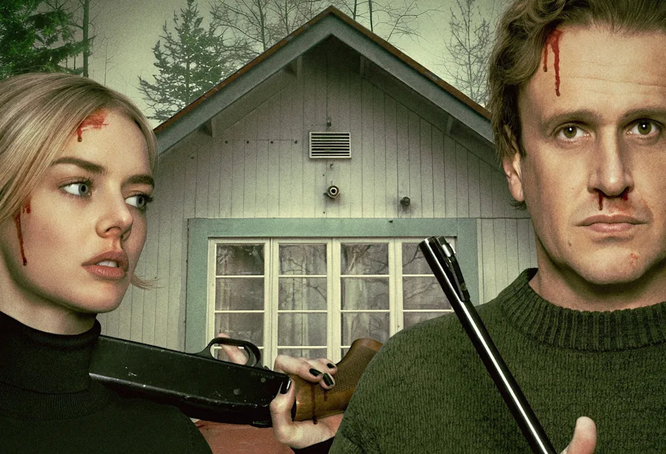 Samara Weaving and Jason Segel.