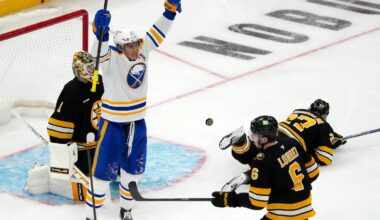 Bruins goalie Jeremy Swayman gave up six goals in Sunday's Game 4 loss to the Sabres.
