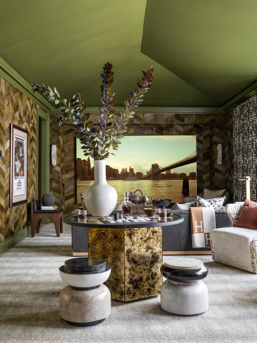 Stylish interior room with a unique table and decorative elements.