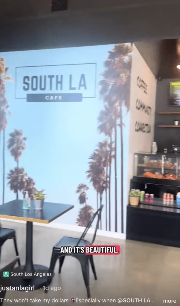 The interior of the South LA Cafe nearby which allows customers to walk inside and sit down. TikTok/@justanlagirl_