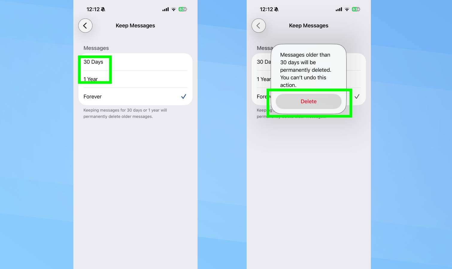 Auto-delete messages setting on iPhone