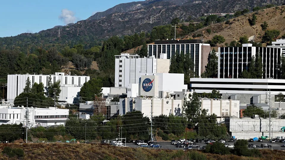 The NASA logo is displayed at NASA’s Jet Propulsion Laboratory. <p>&lpar;Photo by Mario Tama&sol;Getty Images&rpar;</p>