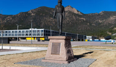 The Women Airforce Service Pilots (WASP) statue is now located in the Air Garden on the Terrazzo. The Academy is relocating statues and memorials to increase visibility for the cadets and for the public. (U.S. Air Force photo by Ray Bahner)