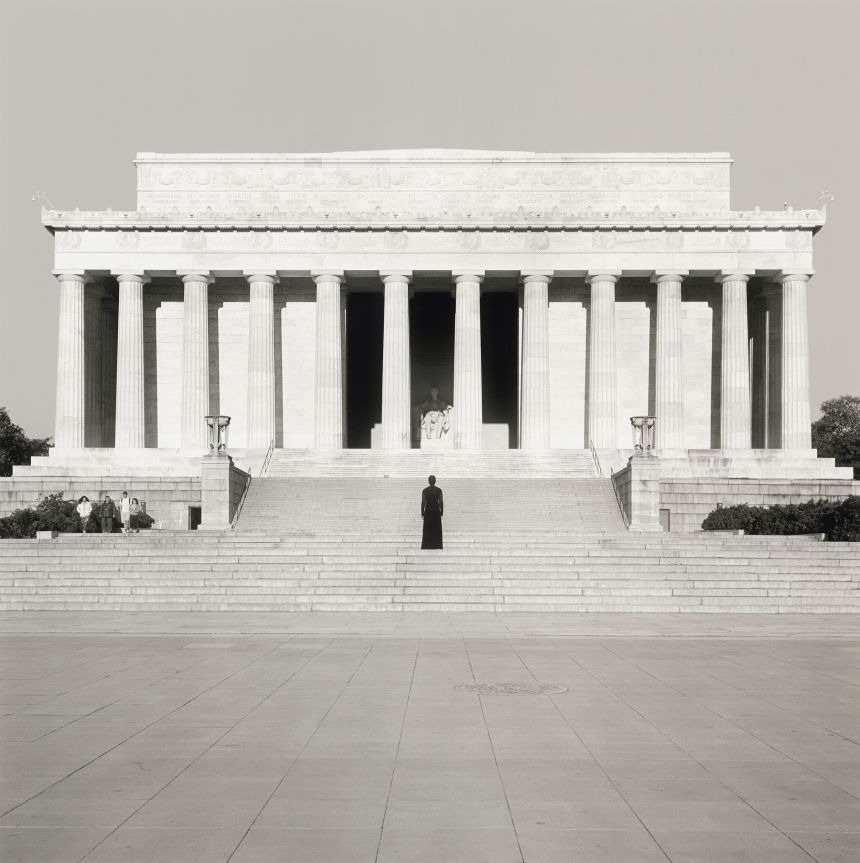 Carrie Mae Weems' “Echoes for Marian” (2014) is shot on the steps of the Lincoln Memorial.