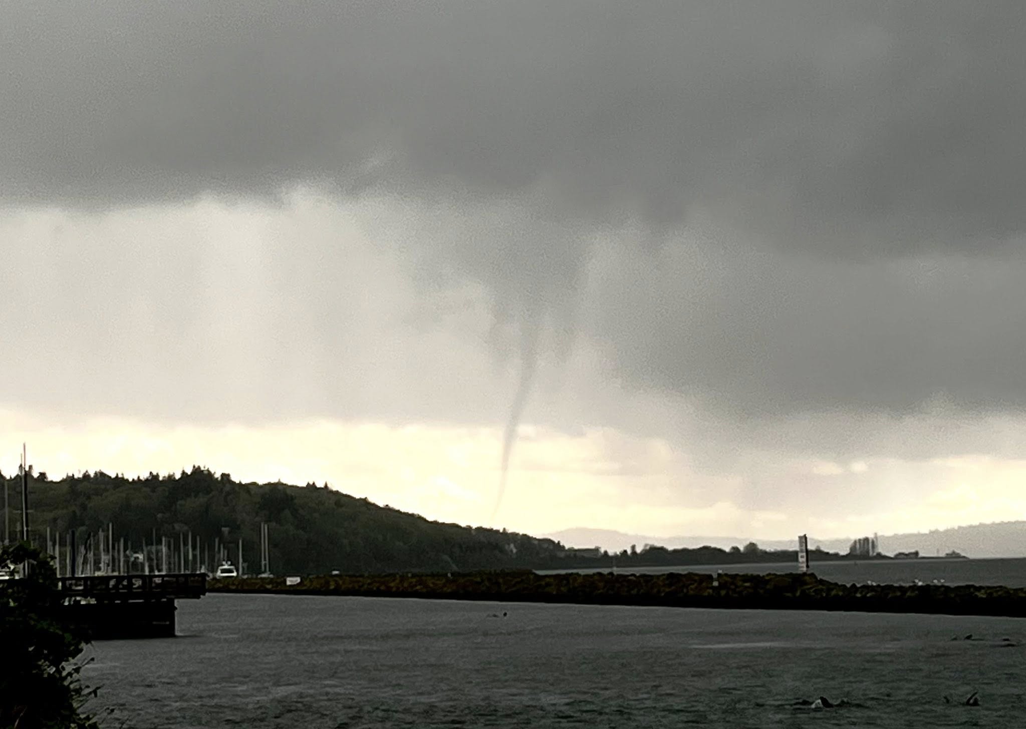 Waterspout sighted in Puget Sound near Magnolia on April 15, 2026. (Photo courtesy: Don Clapp)