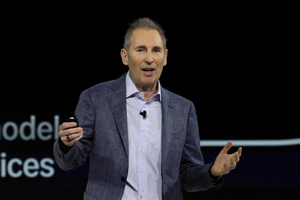 FILE PHOTO: Amazon CEO Andy Jassy speaks during an Amazon Devices launch event in New York City, U.S., February 26, 2025. REUTERS/Brendan McDermid/File Photo