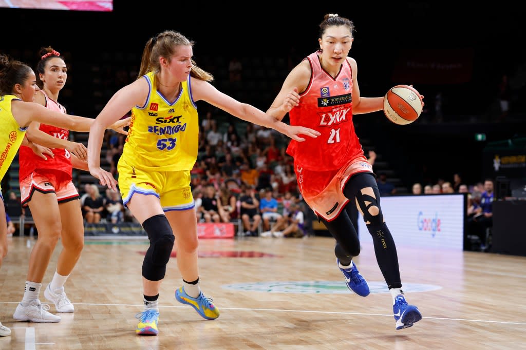 Han Xu of the Lynx drives towards the basket during game one of the WNBL Semi Final series between Perth Lynx and Bendigo Spirit at Perth High Performance Centre on February 14, 2026 in Perth, Australia. Getty Images