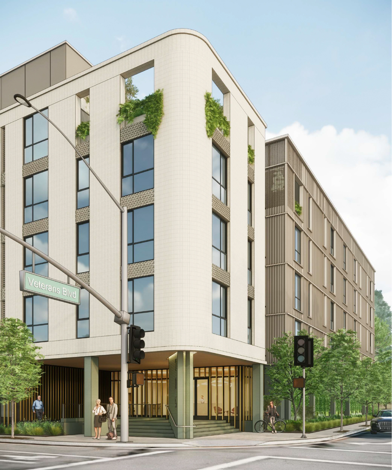 705 Veterans Boulevard residential lobby corner view, rendering by BAR Architects and Interiors