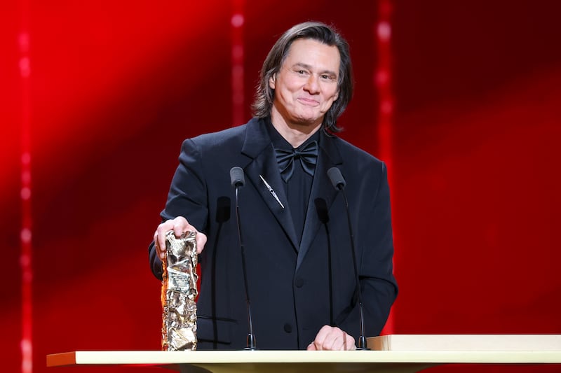 PARIS, FRANCE - FEBRUARY 26: Jim Carrey accepts the Honorary Cesar Award  during the 51st Cesar Film Awards at L'Olympia on February 26, 2026 in Paris, France. (Photo by Stephane Cardinale - Corbis/Corbis via Getty Images)