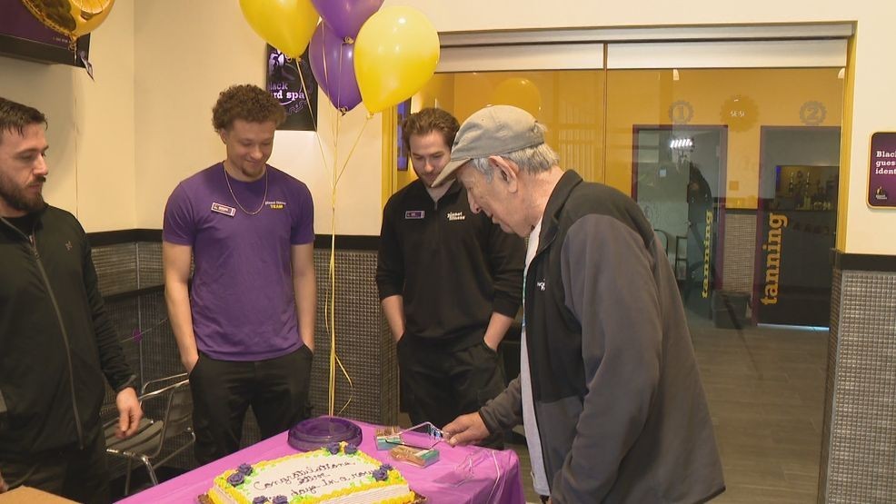 {p}Planet Fitness surprised 81-year-old Steven Suher with balloons, pizza, cake, and swag to celebrate the milestone. (WJAR){/p}