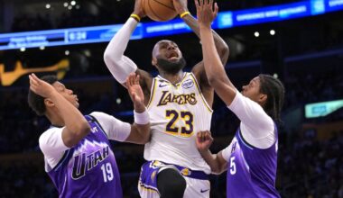 LeBron James scores 18 in 1st half, Lakers tune up for playoffs with 131-107 win over Jazz :: WRAL.com